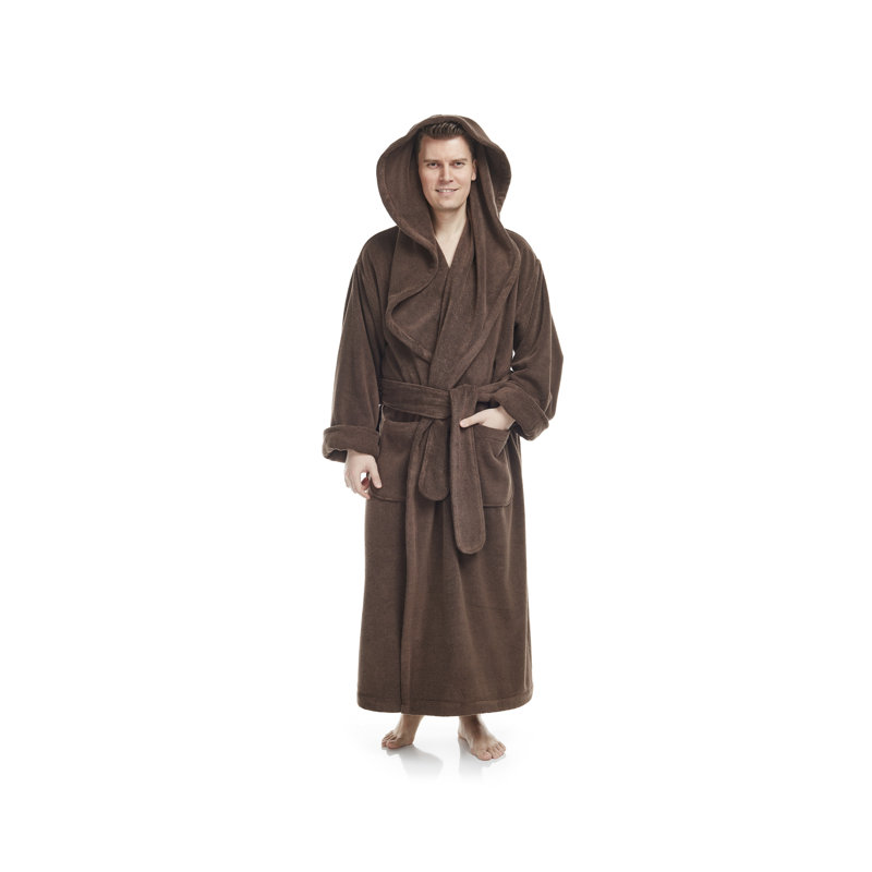 Arus Men's Monk Robe Full Length Long Hooded Turkish Terry Bathrobe